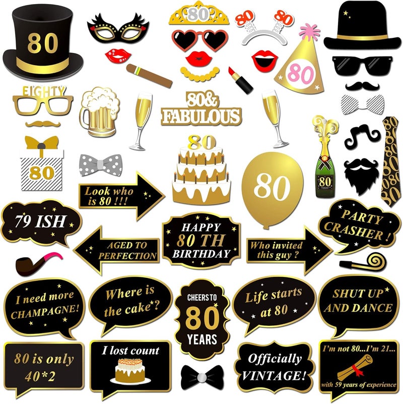 Konsait 80th Birthday Photo Booth Props48Count Funny 80 Party Photo Props Kit Black Gold Decor with Stick for Man Woman 80th Birthday Decorations Supplies Birthday Party Accessories Favors - Image 2