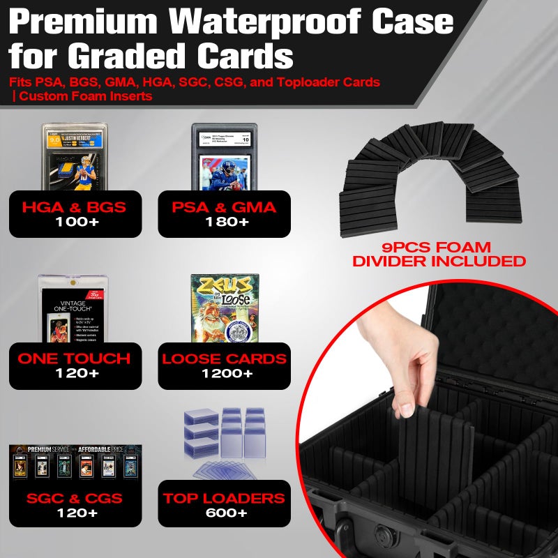 HOSOCASE Graded Card Case Storage Box: Trading Card Storage Box with 9 Dividers for PSA BGS SGC Top Loaders Sports Cards, Waterproof Hard Slab Case for Baseball Football Basketball Magnetic Cards (Holds 600+) - Image 2