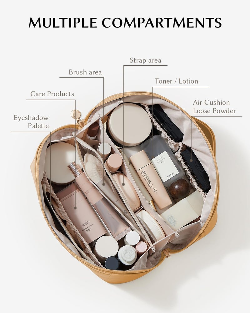 حقيبة مكياج للسفر من إيتشي (EACHY Travel Makeup Bag)، حقائب تجميل ذات سعة كبيرة للنساء، حقيبة مقاومة للماء وسهلة الحمل، بتصميم مفتوح ومسطح لحمل اللوازم الشخصية. - Image 2