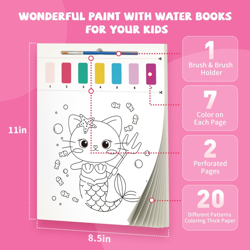 Gocozer 3PCS Paint With Water Books for Kids 20 Page Each,Unicorn Mermaid & Dinosaur Watercolor Paint Book Set for Kid,Toddlers Color Coloring Painting Drawing Set,Mess Free Toys Gifts for Kid Age 3 4 5 6 7 8 - Image 2