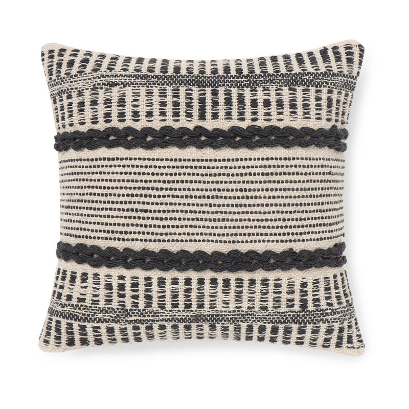 Red Earth REDEARTH Â· Textured Throw Pillow Cushion Covers-Woven Tufted Decorative Farmhouse Cases Set for Couch, Sofa, Bed, Chair, Dining, Patio, Outdoor; 100% Cotton (18"x18", Gage Dark Gray) Pack of 2 - Image 3