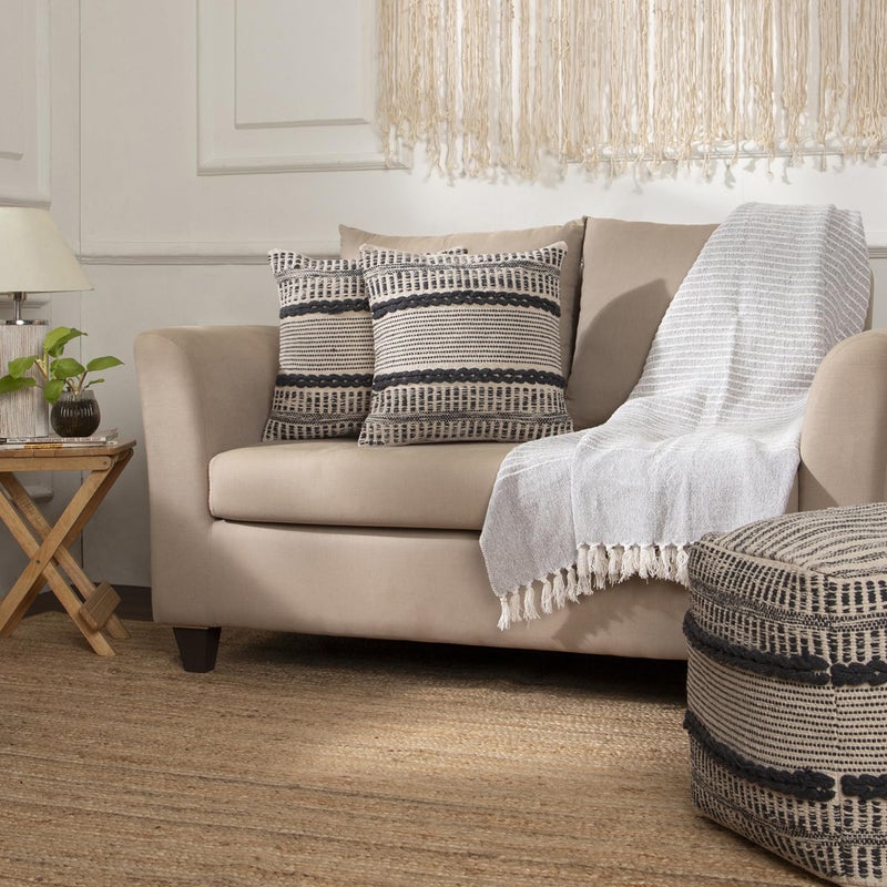 Red Earth REDEARTH Â· Textured Throw Pillow Cushion Covers-Woven Tufted Decorative Farmhouse Cases Set for Couch, Sofa, Bed, Chair, Dining, Patio, Outdoor; 100% Cotton (18"x18", Gage Dark Gray) Pack of 2 - Image 2