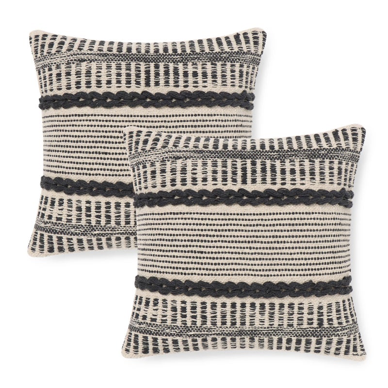Red Earth REDEARTH Â· Textured Throw Pillow Cushion Covers-Woven Tufted Decorative Farmhouse Cases Set for Couch, Sofa, Bed, Chair, Dining, Patio, Outdoor; 100% Cotton (18"x18", Gage Dark Gray) Pack of 2 - Image 1