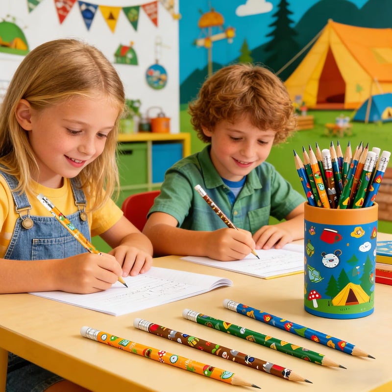 Xqumoi 60Pcs Camping Pencils with Erasers - 4 Designs #2 HB Pencils with Outdoor Camping Patterns, Bulk Camping Themed Stationery for Kids, Classroom Rewards, Goodie Bag Fillers, Camping Party Favors - Image 5