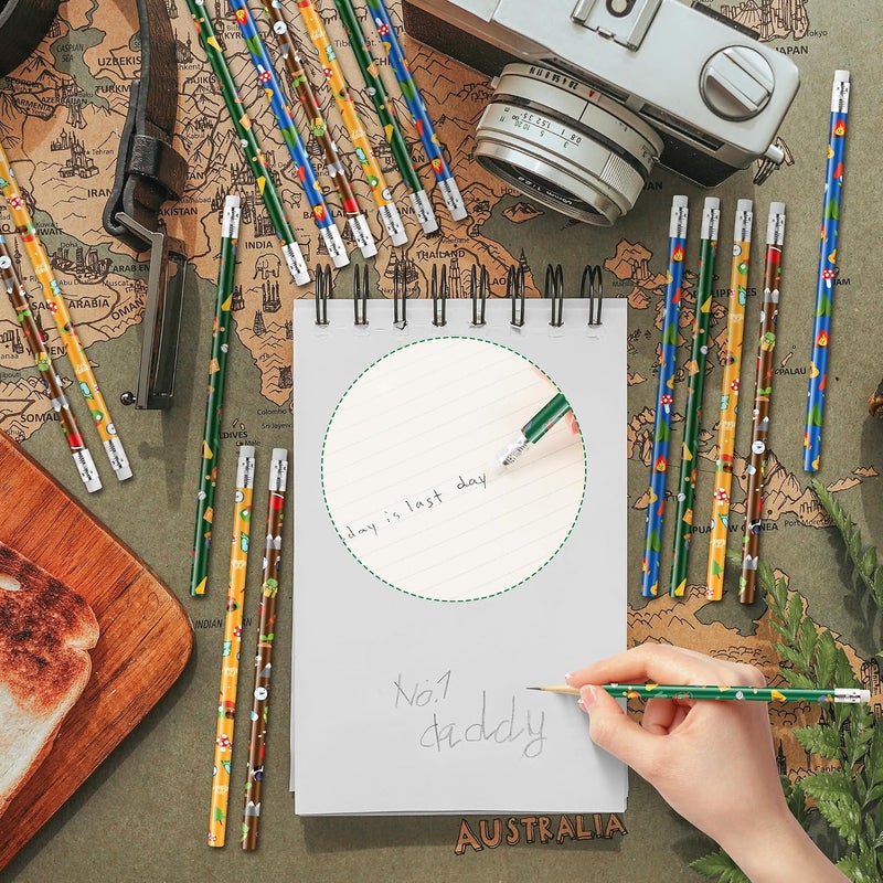 Xqumoi 60Pcs Camping Pencils with Erasers - 4 Designs #2 HB Pencils with Outdoor Camping Patterns, Bulk Camping Themed Stationery for Kids, Classroom Rewards, Goodie Bag Fillers, Camping Party Favors - Image 3
