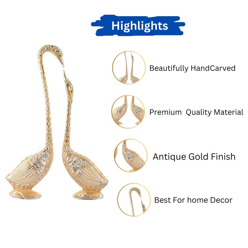 WebelKart Pair of Kissing Duck Swan Showpiece For Home Decor 29 cm Aluminium Golden - Image 5