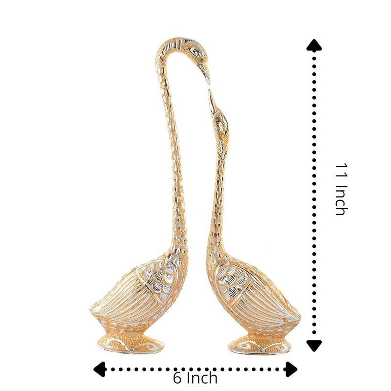 WebelKart Pair of Kissing Duck Swan Showpiece For Home Decor 29 cm Aluminium Golden - Image 4