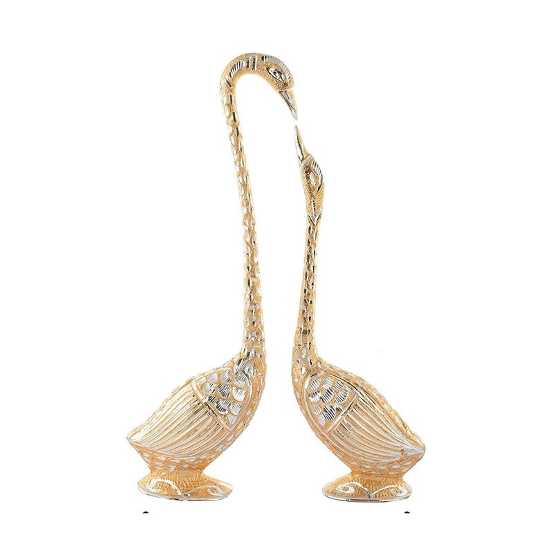 WebelKart Pair of Kissing Duck Swan Showpiece For Home Decor 29 cm Aluminium Golden - Image 2