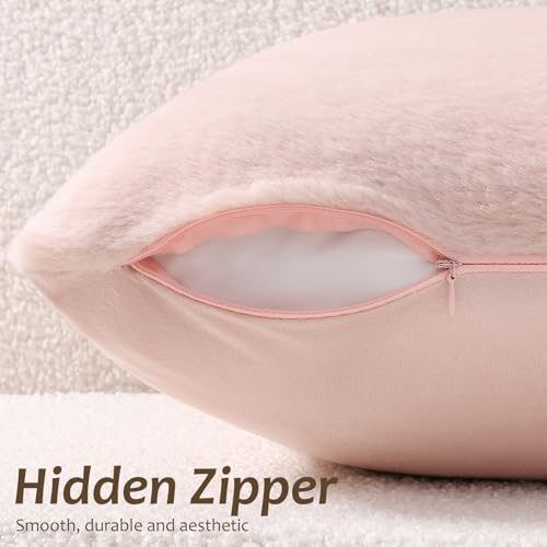 Pallene Faux Fur Plush Throw Pillow Covers 18x18 Set of 2 Luxury Soft Fluffy Cozy Decorative Pillow Covers for Sofa Couch Living Room Blush Pink - Image 3