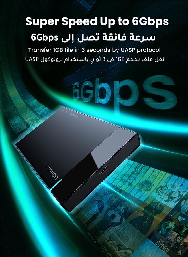 Ugreen Hard Drive Enclosure USB C Gen 2 External Hard Disk Case to SATA SDD Cover Adapter for 9.5mm 7mm 2.5 Inch SATA I II III PS4 HDD SSD 6Gbps Fast Speed UASP Black - Image 3