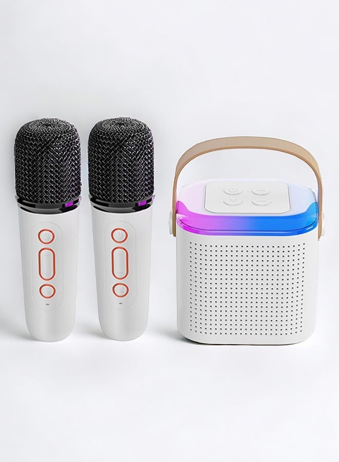 ZCM-HAPPY Portable Bluetooth Karaoke Speaker with 2 Wireless Microphones, Voice Changing Effects and RGB Lights, TF Card AUX Connectivity and Type-C Charging - Perfect for Home Parties and Singing Fun  - Image 1