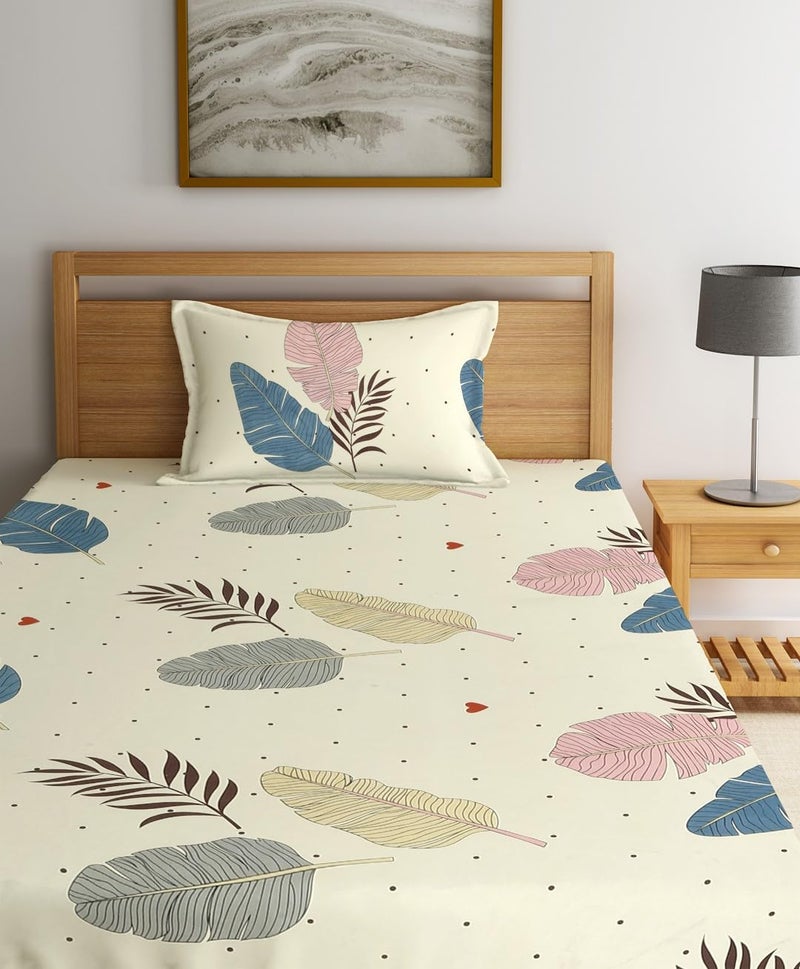 Fashion String Microfibre 144TC Tropical Feather Print Single Bedsheet with 1 Pillow Cover - Image 2