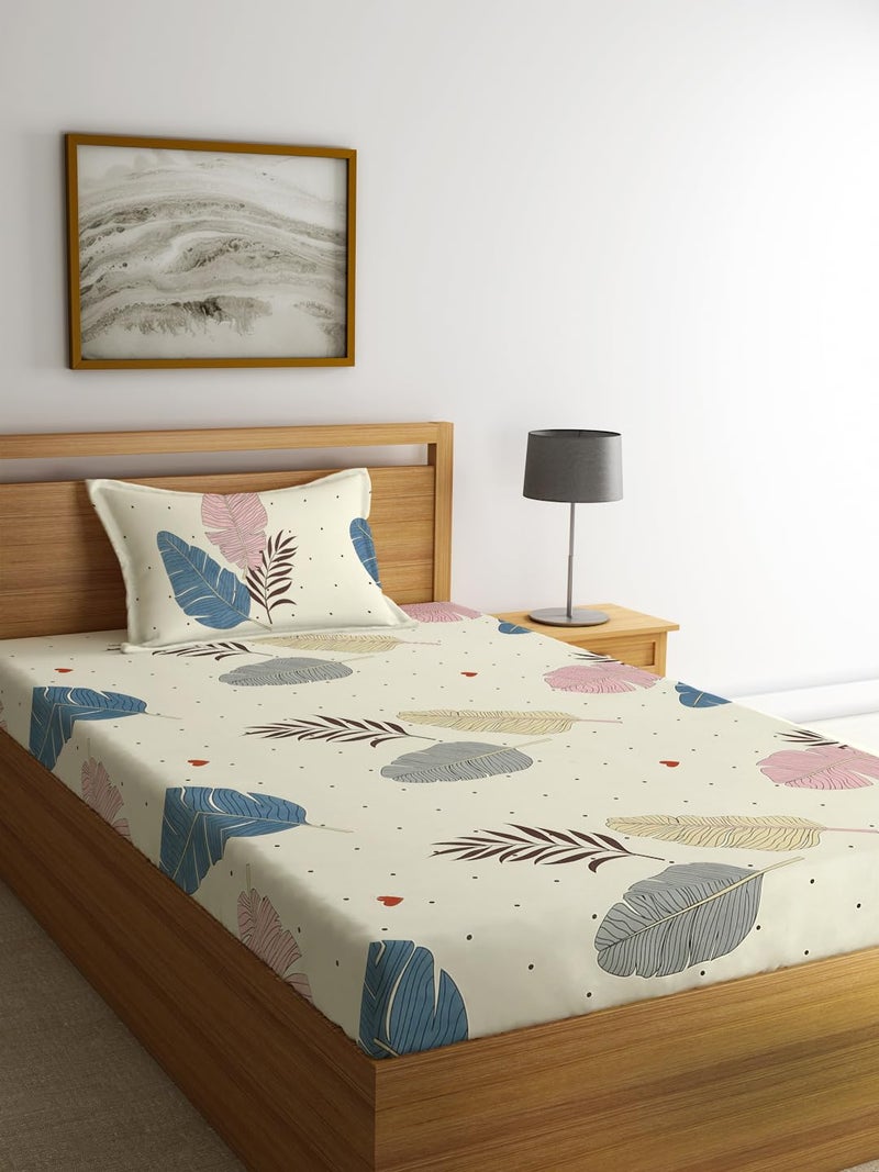 Fashion String Microfibre 144TC Tropical Feather Print Single Bedsheet with 1 Pillow Cover - Image 1