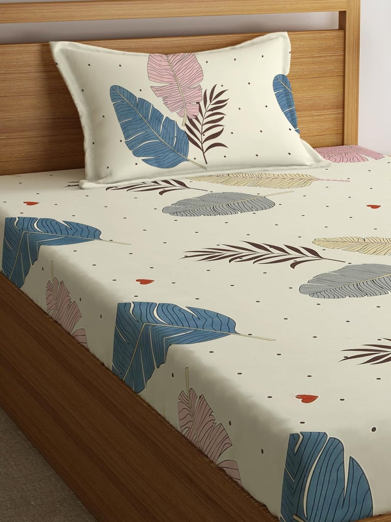 Fashion String Microfibre 144TC Tropical Feather Print Single Bedsheet with 1 Pillow Cover - Image 3