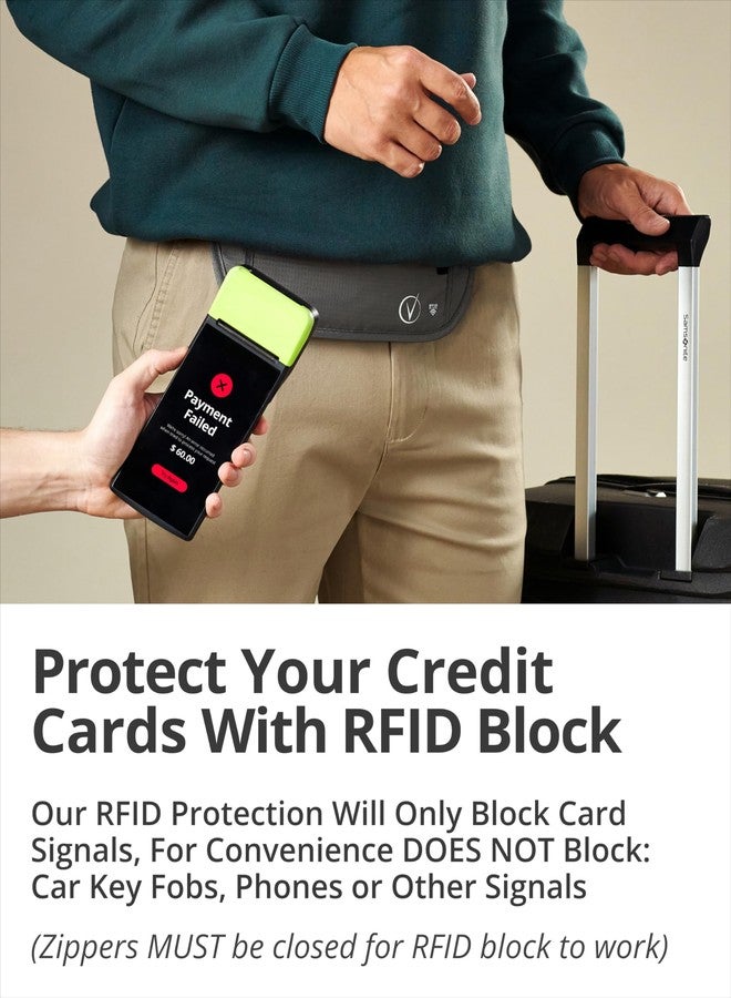 Vantamo Money Belt for Travel Hidden, RFID Protected Waist Wallet, Fits Passport & Phone with Cover, Steel Gray & Black, One Size - Image 3