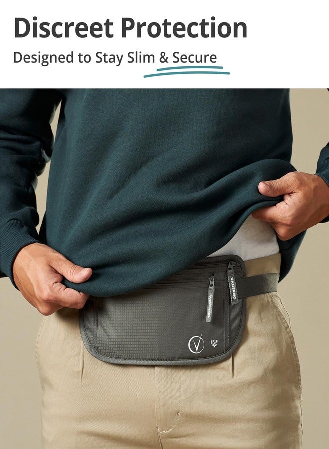 Vantamo Money Belt for Travel Hidden, RFID Protected Waist Wallet, Fits Passport & Phone with Cover, Steel Gray & Black, One Size - Image 2