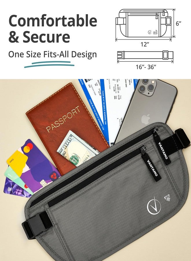 Vantamo Money Belt for Travel Hidden, RFID Protected Waist Wallet, Fits Passport & Phone with Cover, Steel Gray & Black, One Size - Image 4