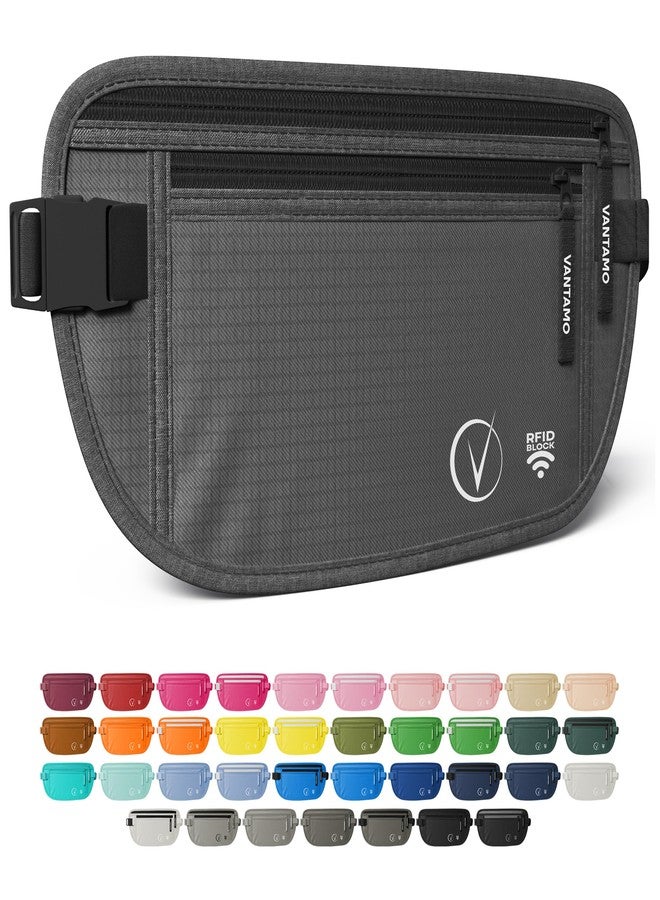 Vantamo Money Belt for Travel Hidden, RFID Protected Waist Wallet, Fits Passport & Phone with Cover, Steel Gray & Black, One Size - Image 1