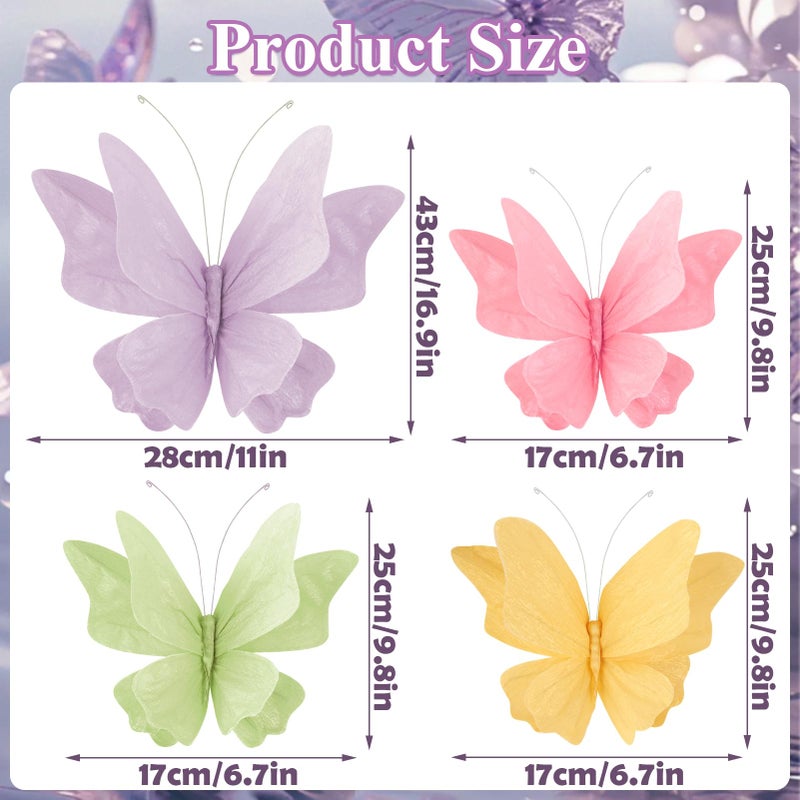 SUNBEAUTY Butterfly Party Decorations, 3D Paper Butterfly Decoration, Hanging Paper Butterfly for Baby Shower Decorations Girls, Women, Paper Flowers for Wall Decoration, Set of 4 - Image 2