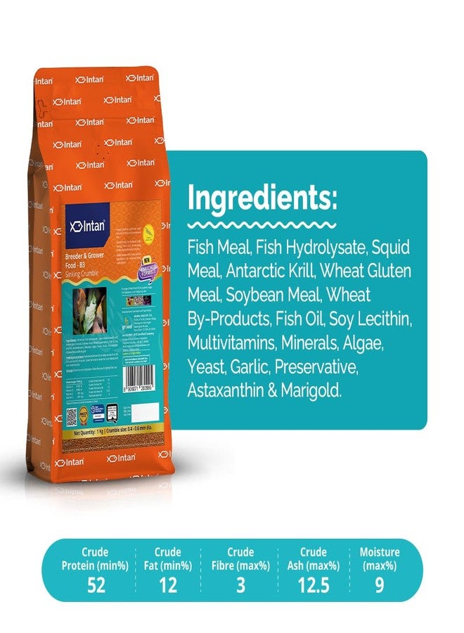 Intan Breeder & Grower Food - B3 (0.4-0.6mm Slow Sinking Crumble) | 1Kg - Highly Nutritious Ornamental Fish Food for A Range of Feed from Fry to Grow Out Stage for Viviparous & Oviparous Fish - Image 3