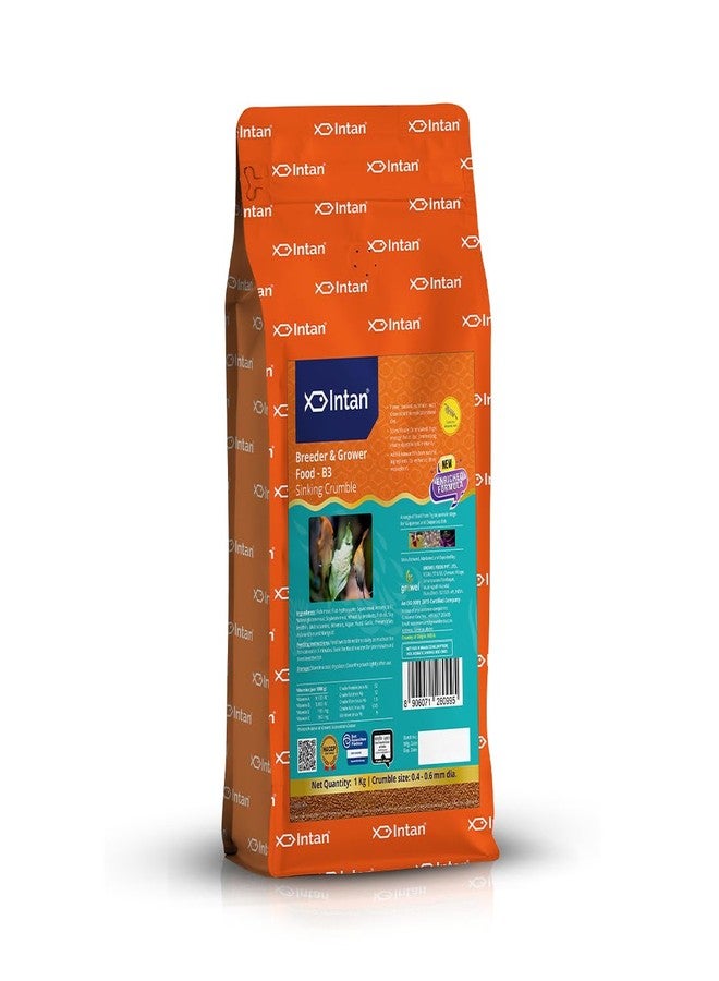 Intan Breeder & Grower Food - B3 (0.4-0.6mm Slow Sinking Crumble) | 1Kg - Highly Nutritious Ornamental Fish Food for A Range of Feed from Fry to Grow Out Stage for Viviparous & Oviparous Fish - Image 1