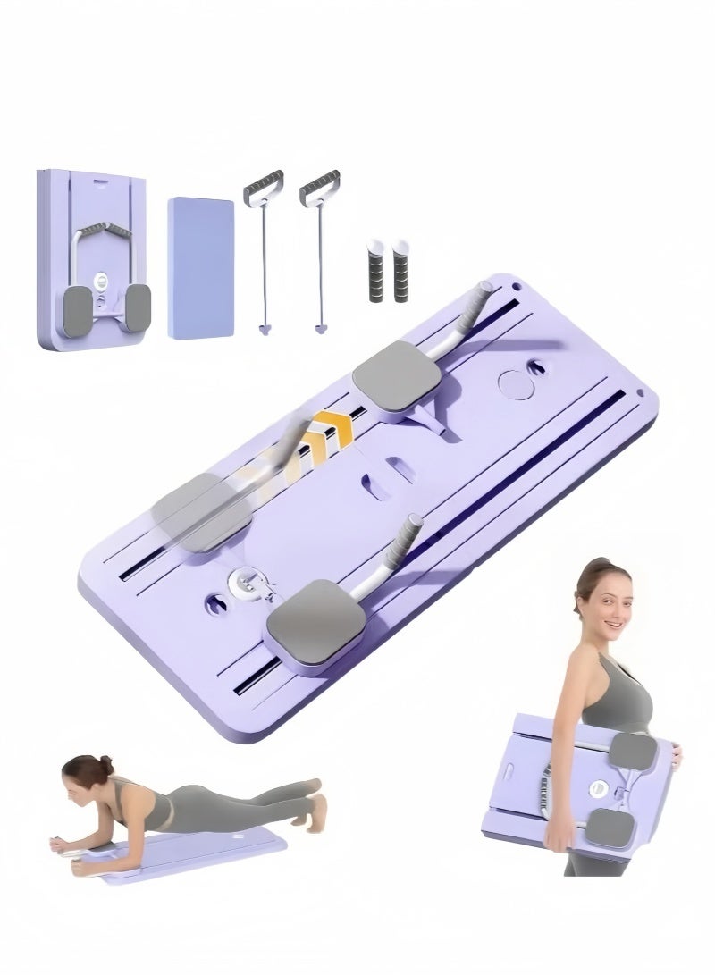 نورا لوح بيلاتيس، مجموعة جهاز إصلاح بيلاتيس، لوح إصلاح بيلاتيس قابل للطي متعدد الأغراض للاستخدام المنزلي، معدات تمرين عضلات البطن، معدات تمرين عضلات الجذع، لوح انزلاقي 5 في 1 مع وظيفة توقيت (أرجواني) - Image 1