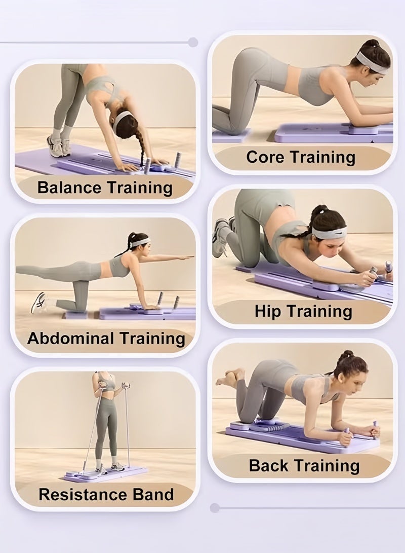 نورا لوح بيلاتيس، مجموعة جهاز إصلاح بيلاتيس، لوح إصلاح بيلاتيس قابل للطي متعدد الأغراض للاستخدام المنزلي، معدات تمرين عضلات البطن، معدات تمرين عضلات الجذع، لوح انزلاقي 5 في 1 مع وظيفة توقيت (أرجواني) - Image 5