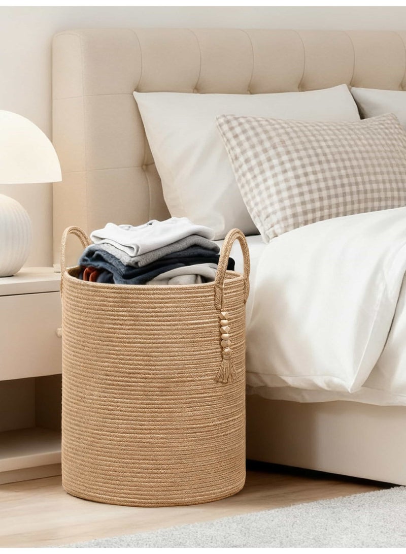 MUXUE 60L Natural Jute Dirty Clothes Hamper, Large Woven Laundry Basket with Handles for Storage of Blankets, Toys and Clothes - Image 4