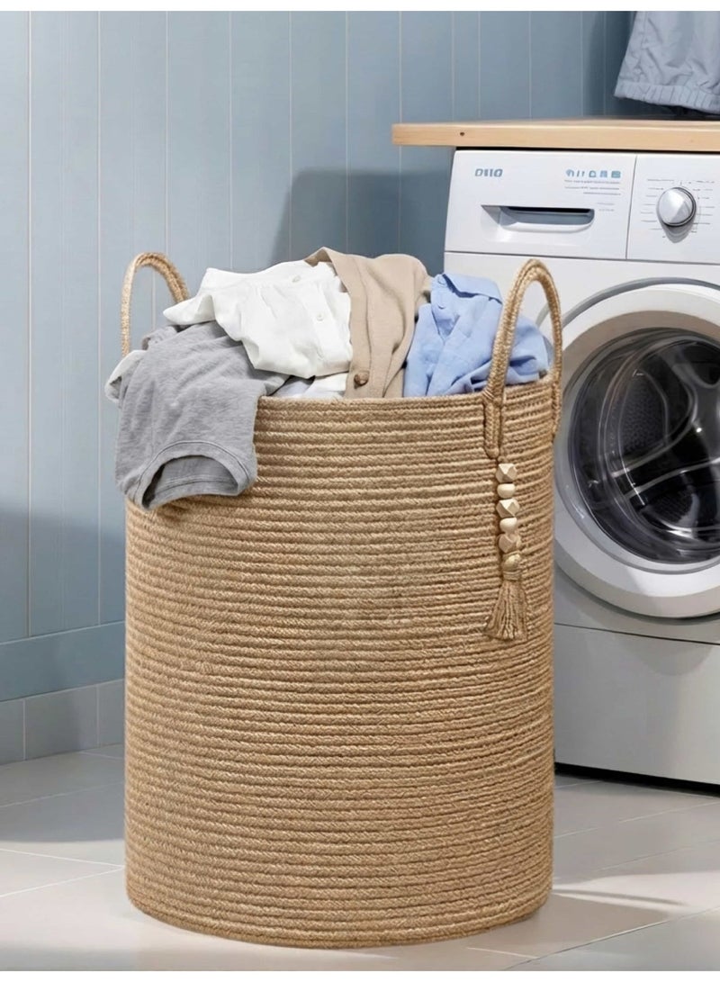 MUXUE 60L Natural Jute Dirty Clothes Hamper, Large Woven Laundry Basket with Handles for Storage of Blankets, Toys and Clothes - Image 5