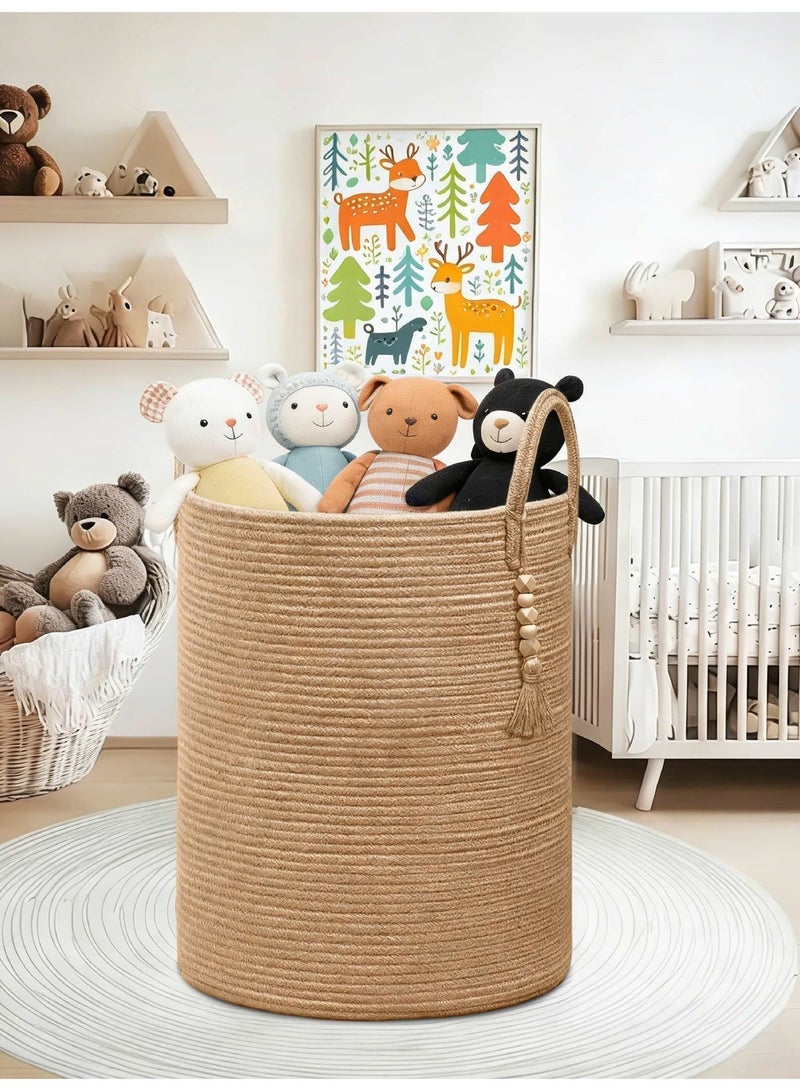 MUXUE 60L Natural Jute Dirty Clothes Hamper, Large Woven Laundry Basket with Handles for Storage of Blankets, Toys and Clothes - Image 3