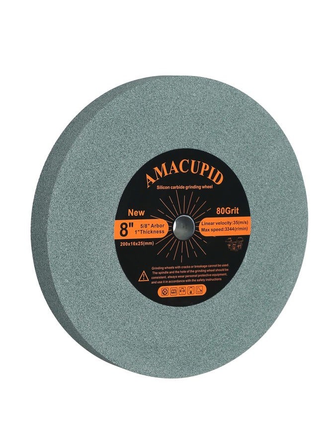 AmaCupid عجلة طحن Bench Grinder 8 بوصة، كربيد السيليكون الأخضر الكاشط. لشحذ أدوات الكربيد، منتجات المواد غير المعدنية. 5/8 بوصة محور، 1 بوصة سمك، 80 حبيبة. - Image 1