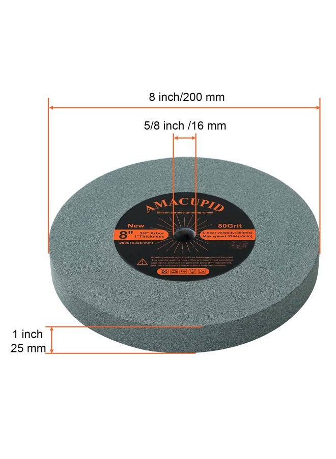 AmaCupid عجلة طحن Bench Grinder 8 بوصة، كربيد السيليكون الأخضر الكاشط. لشحذ أدوات الكربيد، منتجات المواد غير المعدنية. 5/8 بوصة محور، 1 بوصة سمك، 80 حبيبة. - Image 2