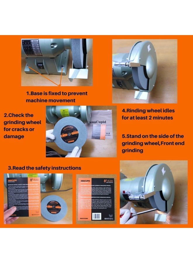 AmaCupid عجلة طحن Bench Grinder 8 بوصة، كربيد السيليكون الأخضر الكاشط. لشحذ أدوات الكربيد، منتجات المواد غير المعدنية. 5/8 بوصة محور، 1 بوصة سمك، 80 حبيبة. - Image 3