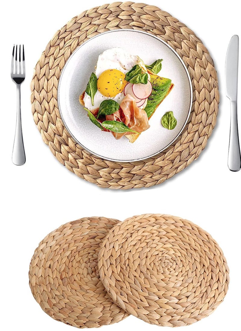 CityRiya-Long Placemats 2 Packs Heat Resistant Table Mats 35*35cm Placemats Washable Placemats for Kitchen Dining Table Non-Slip Round Table Mats Place Mats for Dining Table Woven Vinyl Dinner Mats  - Image 1
