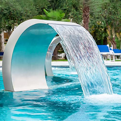 JENLER Stainless Steel 304 Pool Fountain Silver Color for Ground Pools Garden Outdoor Waterfalls Sheer Descent Pond Water Feature-23.6" Height - Image 1