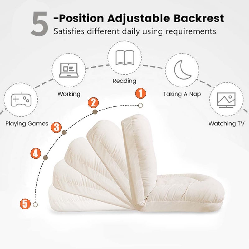 Floor Sofa Bed with Back Support, 5 Reclining Poistion Adjustable Floor Chair, Folding Gaming Recliner Chair, Floor Lounge Chair with Cushion for Gaming, Reading, Sleeping (P(White)) - Image 3