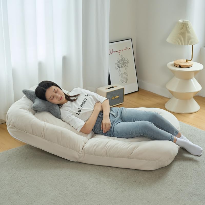 Floor Sofa Bed with Back Support, 5 Reclining Poistion Adjustable Floor Chair, Folding Gaming Recliner Chair, Floor Lounge Chair with Cushion for Gaming, Reading, Sleeping (P(White)) - Image 2
