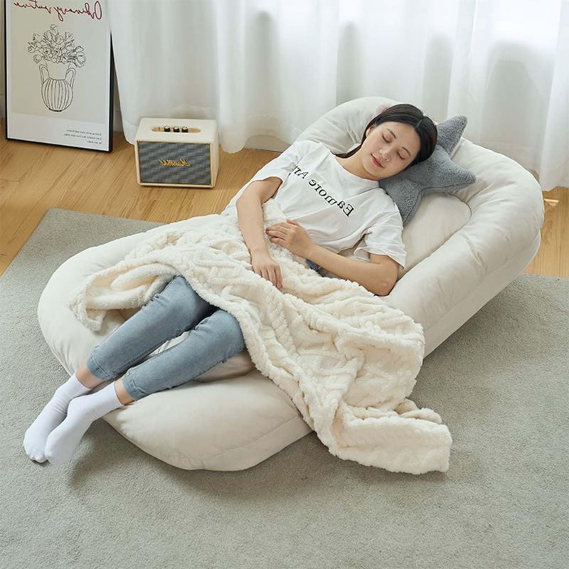 Floor Sofa Bed with Back Support, 5 Reclining Poistion Adjustable Floor Chair, Folding Gaming Recliner Chair, Floor Lounge Chair with Cushion for Gaming, Reading, Sleeping (P(White)) - Image 1
