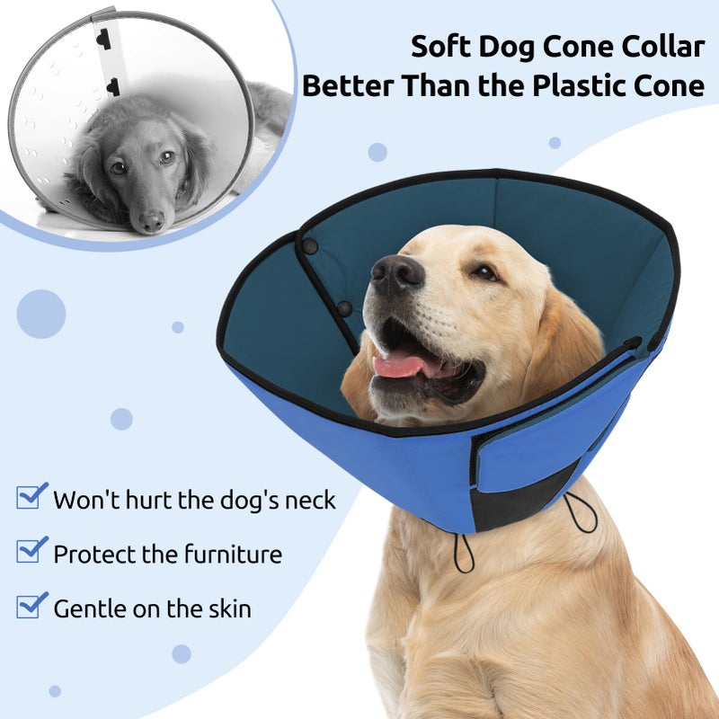 Queenmore Dog Cones for Large Dogs, Soft Dog Cone for Large Breeds, Cone for Dogs After Surgery, Adjustable Elizabethan Collar for Pet to Prevent Licking Wounds, Blue L - Image 5
