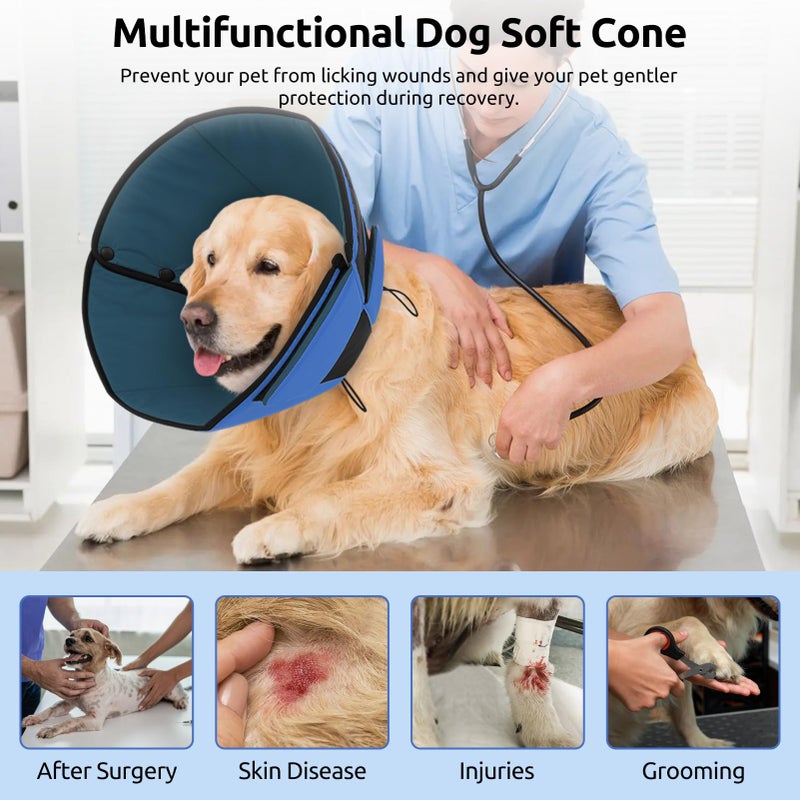 Queenmore Dog Cones for Large Dogs, Soft Dog Cone for Large Breeds, Cone for Dogs After Surgery, Adjustable Elizabethan Collar for Pet to Prevent Licking Wounds, Blue L - Image 3