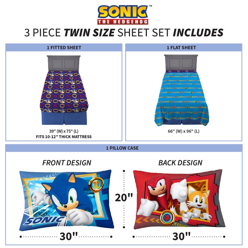 Franco Kids Bedding Super Soft Microfiber Sheet Set, Twin, Sonic The Hedgehog, Anime - Image 4