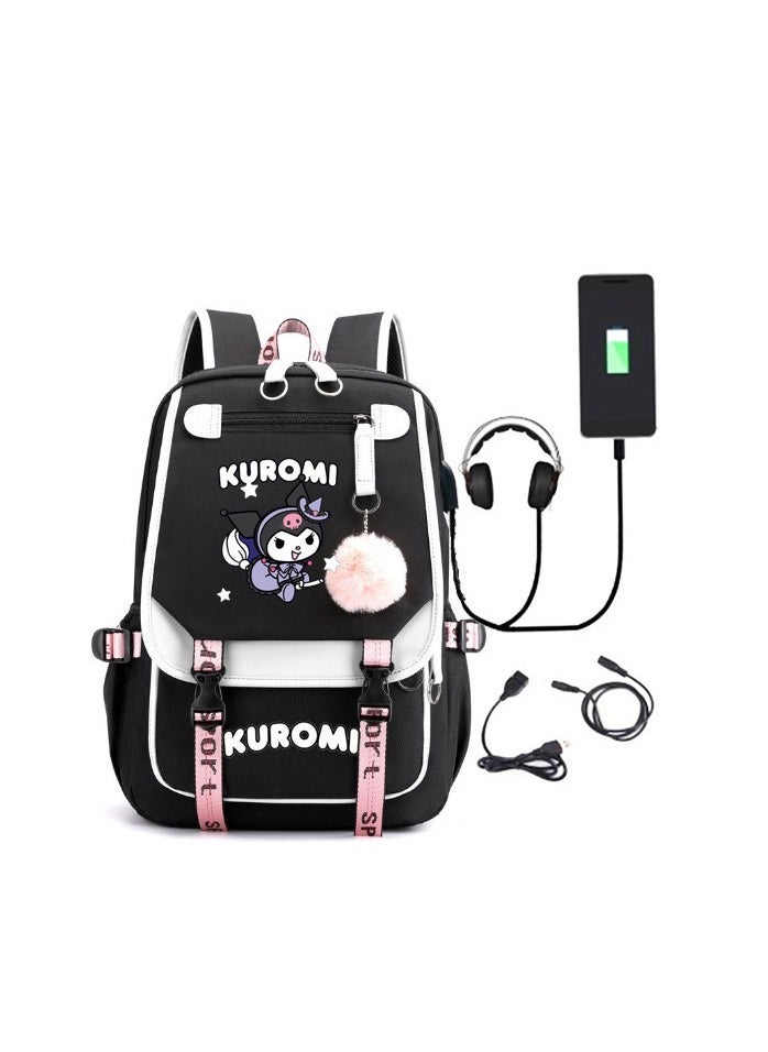 SKT Shiketro Kuromi Co-Branded Backpack For Junior High School Boys And Girls, Large Capacity Korean Version Casual Backpack 29*46*16cm