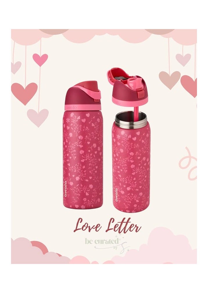 Owala Freesip Insulated Stainless Steel Water Bottle With Straw For Sports And Travel, Bpa-Free,Freesip Insulated Stainless Steel Water Bottle With Straw For Sports And Travel, Bpa-Free, Love letter 32OZ - Image 4