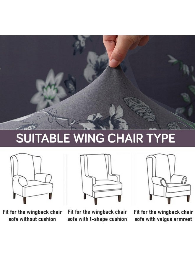 HOKIPO HOKIPO 140 GSM Stretchable Wing Chair Cover, Bentonite Grey Budding Florals (AR-5135-D1) - Image 4