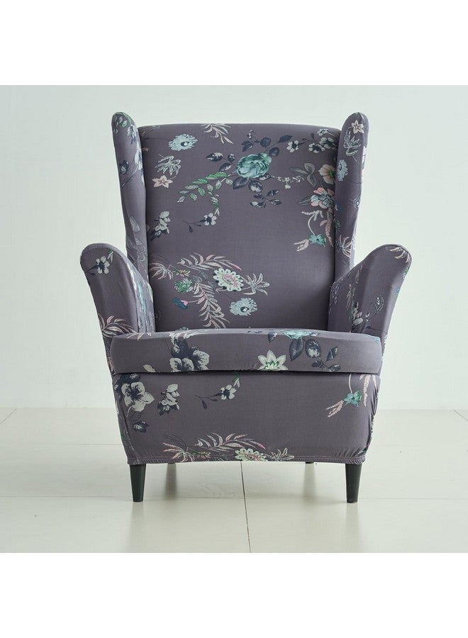 HOKIPO HOKIPO 140 GSM Stretchable Wing Chair Cover, Bentonite Grey Budding Florals (AR-5135-D1) - Image 3
