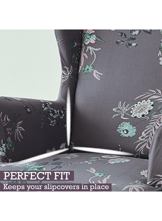 HOKIPO HOKIPO 140 GSM Stretchable Wing Chair Cover, Bentonite Grey Budding Florals (AR-5135-D1) - Image 5