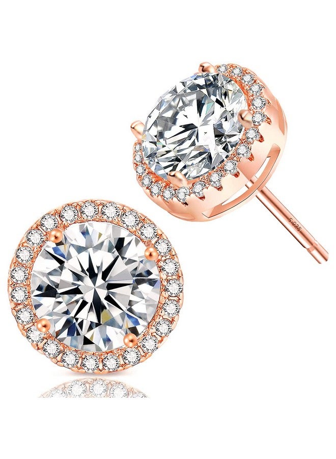 fleur rouge 18K Gold Plated Halo Stud Earrings Cz Simulated Diamond Round Earing For Women,Rose Earrings For Man,Sparkle Allure Earrings With Size 0.39Inch,In Rose Gold - Image 1