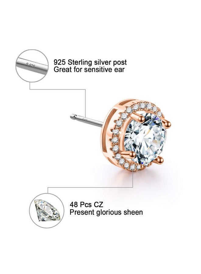 fleur rouge 18K Gold Plated Halo Stud Earrings Cz Simulated Diamond Round Earing For Women,Rose Earrings For Man,Sparkle Allure Earrings With Size 0.39Inch,In Rose Gold - Image 3