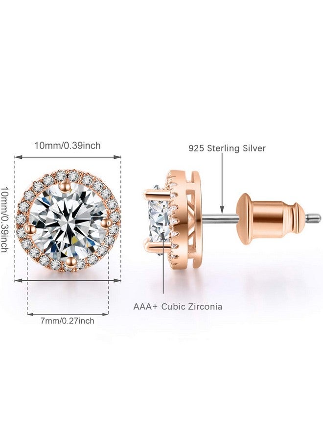 fleur rouge 18K Gold Plated Halo Stud Earrings Cz Simulated Diamond Round Earing For Women,Rose Earrings For Man,Sparkle Allure Earrings With Size 0.39Inch,In Rose Gold - Image 2