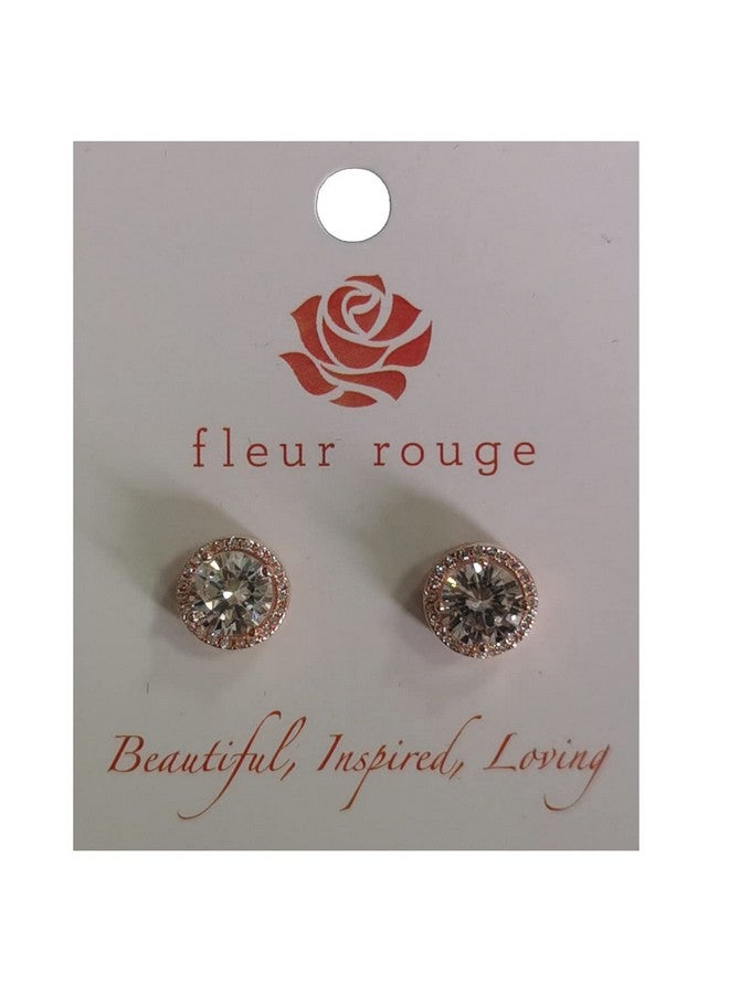 fleur rouge 18K Gold Plated Halo Stud Earrings Cz Simulated Diamond Round Earing For Women,Rose Earrings For Man,Sparkle Allure Earrings With Size 0.39Inch,In Rose Gold - Image 5